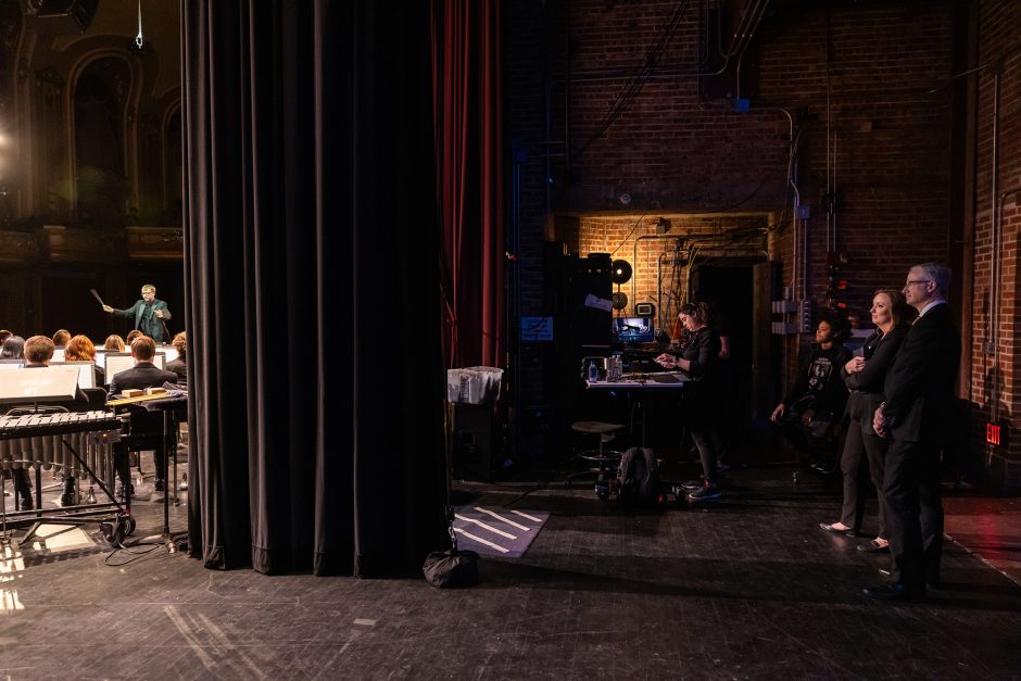 Two people backstage at the Missouri Theater