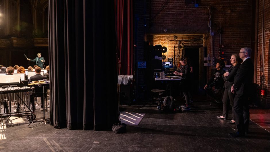 Two people backstage at the Missouri Theater