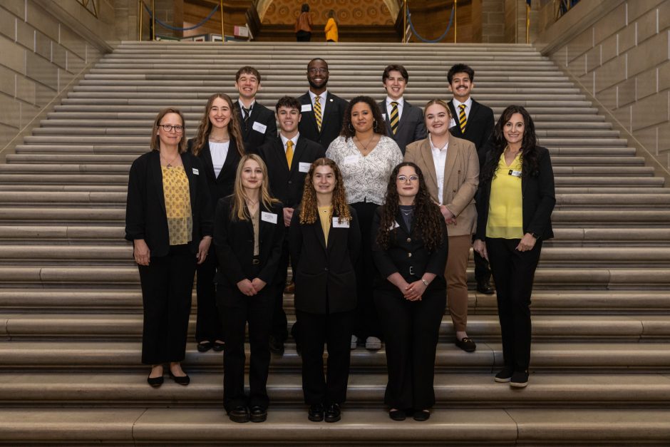 University of Missouri undergraduate student researchers on the steps in the Capitol building
