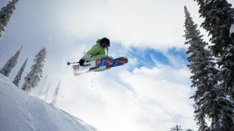 Erin Spong skiing down a snow-covered mountain