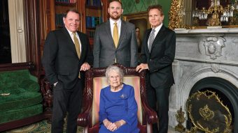 Geyer award recipients, standing from left, U.S. Rep. Sam Graves, Drew Dampf and Richard Miller, and seated, Ina Rae Brazeale, widow of recipient Chuck Brazeale