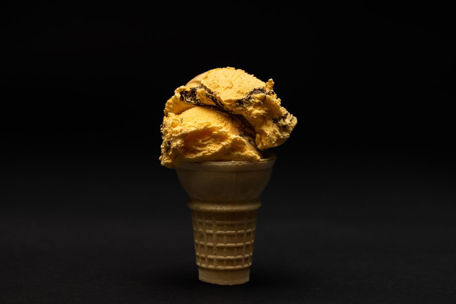A cone of Tiger Stripe ice cream