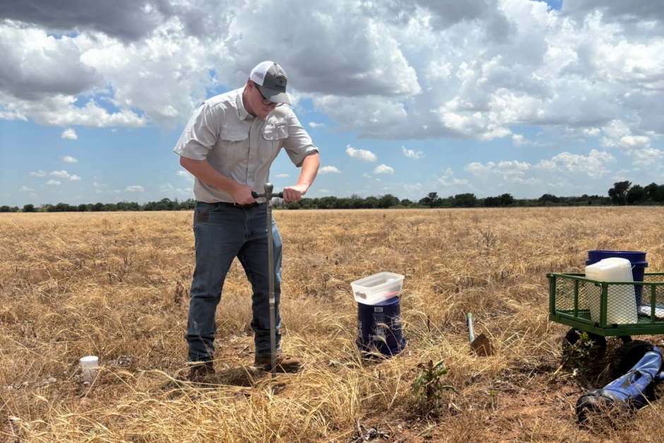 Charlie Lewis works in a field.