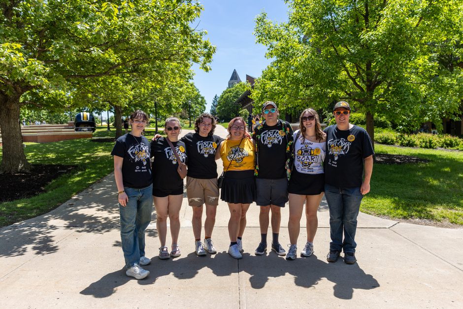 Group of people standing outside in Mizzou tee shirts