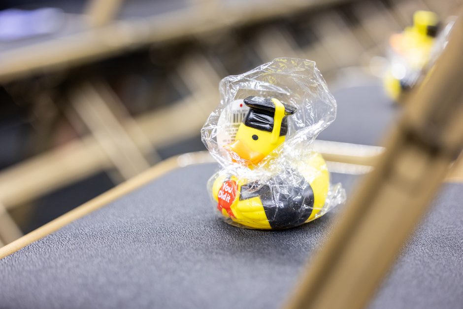 Small rubber duck dressed as a graduate
