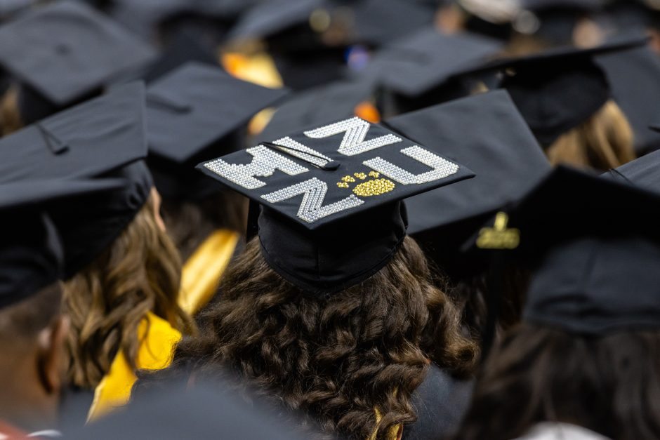 Decorated graduation cap that says MIZ ZOU