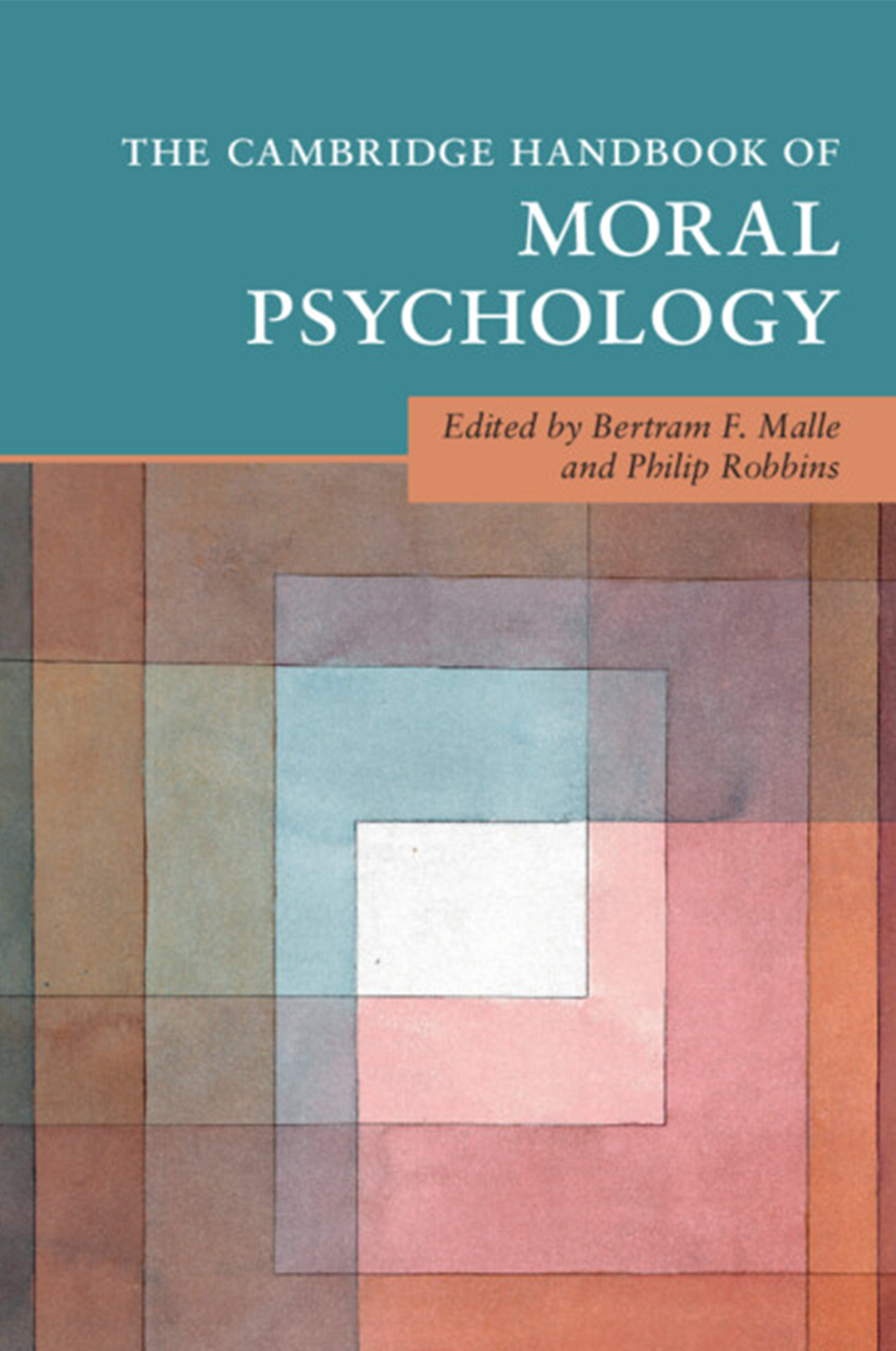 Book cover with teal and pink blocks