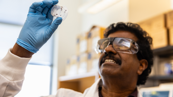 Roman Ganta looking at ticks.