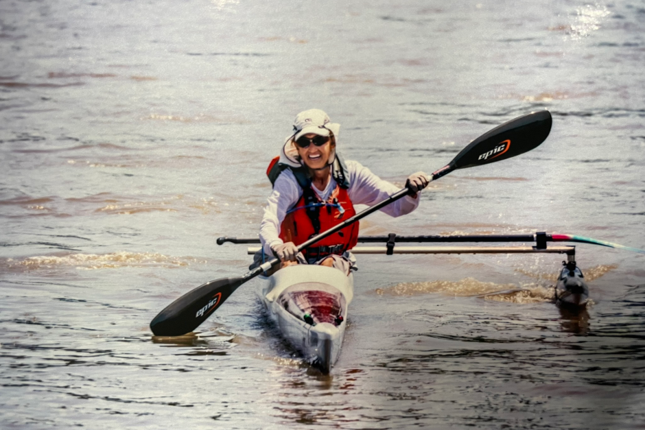Sherri Ulbrich kayaking on the Missouri River.