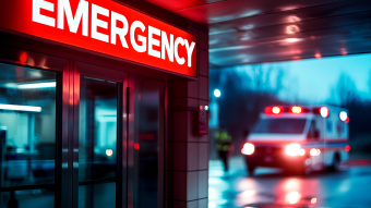 An ambulance right outside the emergency room.