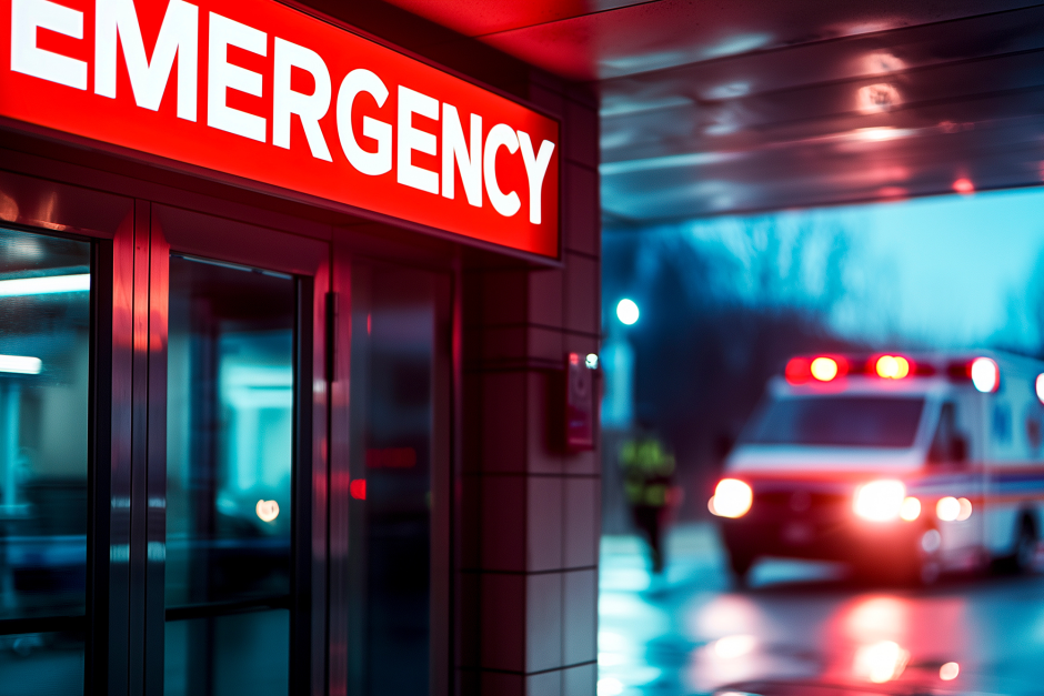 An ambulance right outside the emergency room.