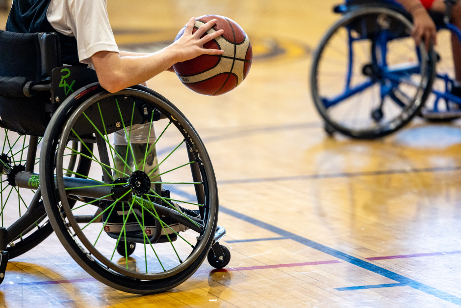 Person in wheelchair plays ball