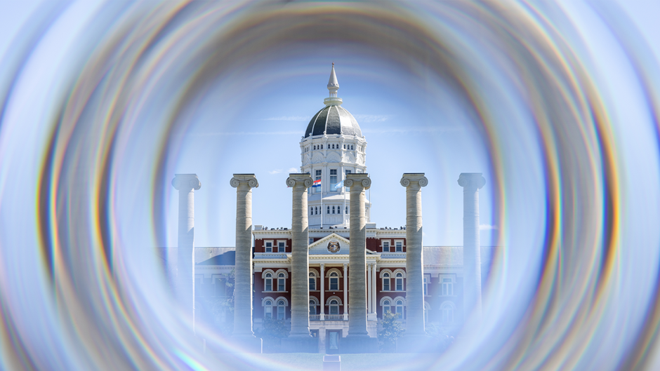 Jesse Hall Dome through lens
