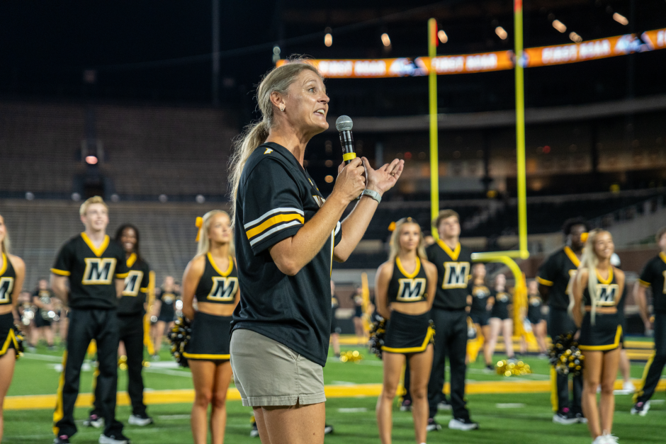 Kellie Harper talks to students