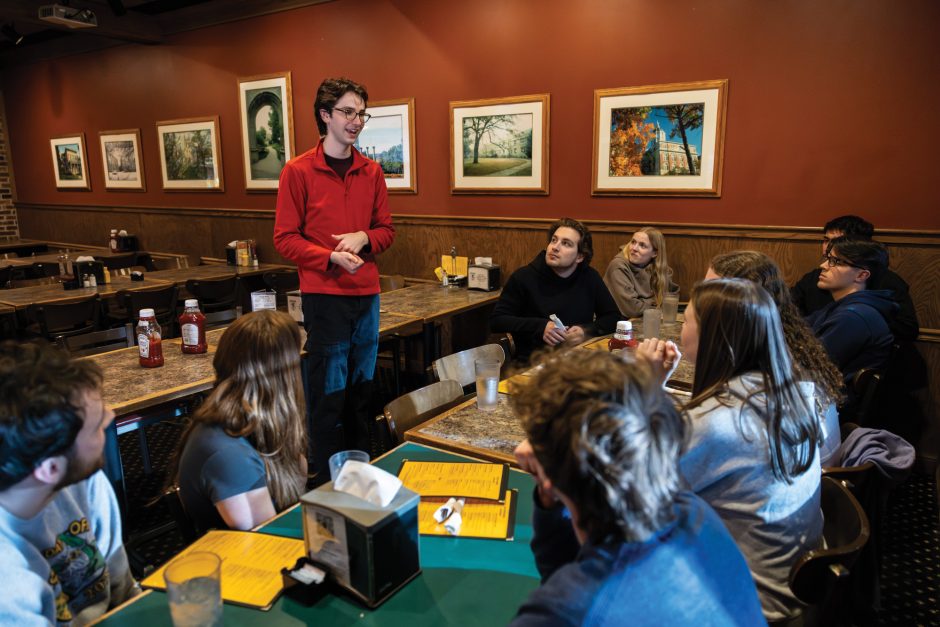Josh Donaldson leads a study group at the Heidelberg restaurant