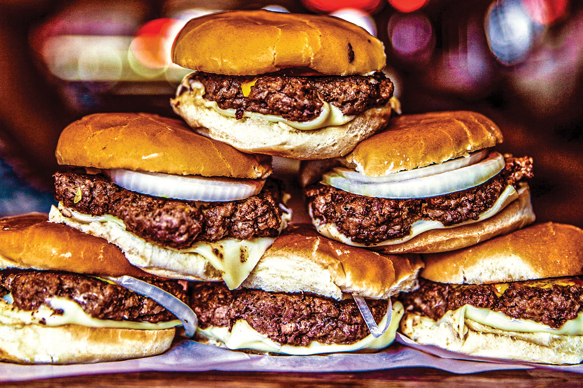 stack of cheeseburgers