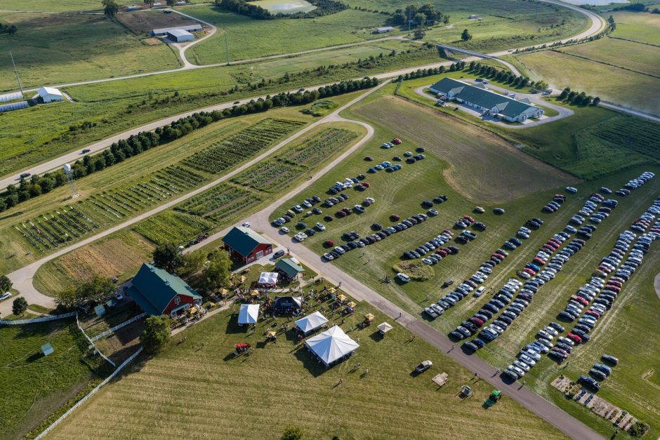 drone shot of the tomato festival