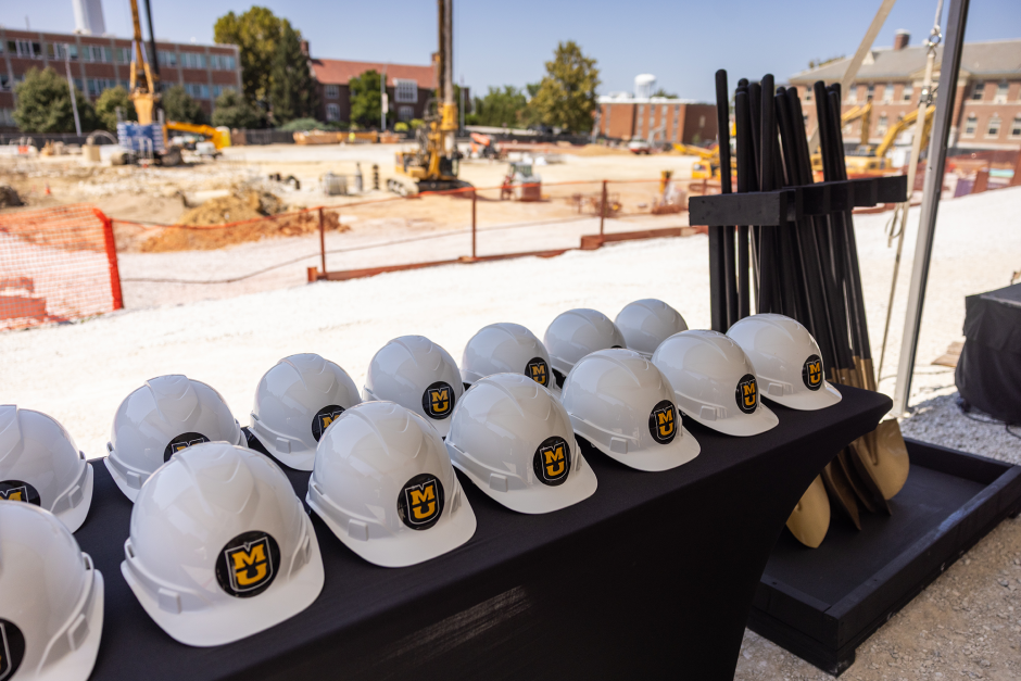 Hard hats on a table