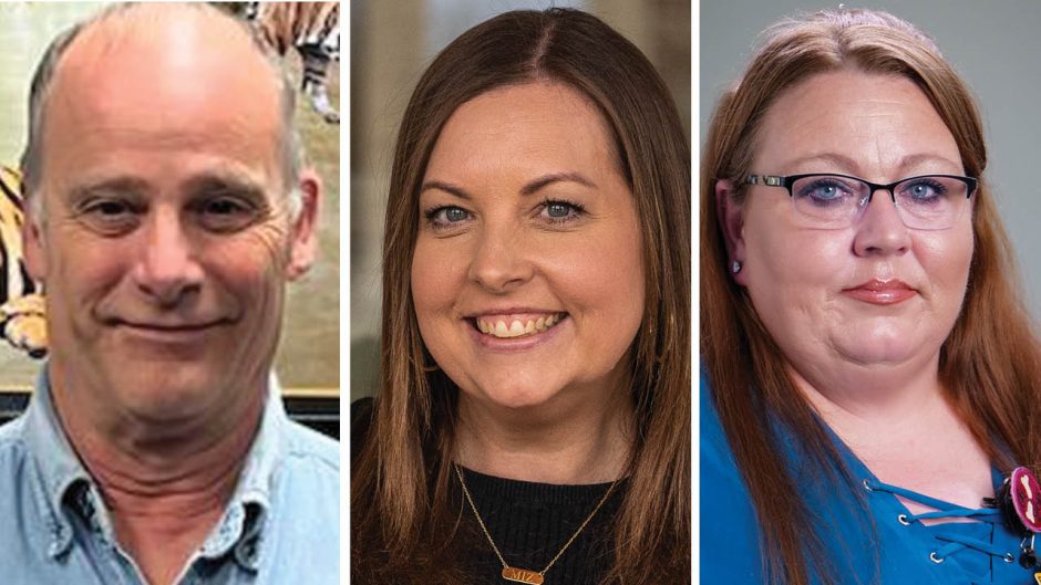 Portraits of three people