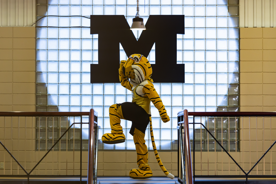 Truman in front of M window at MizzouRec