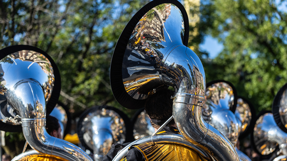 Close-up of marching band horn