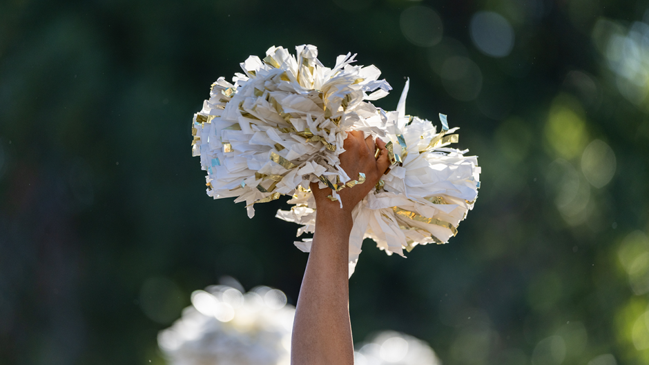 Hand holding pom-poms