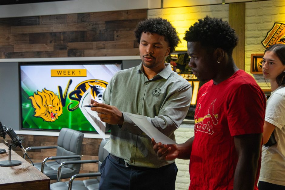Tyson Ellison, Nick Rice and Chandler Blondin in the Tiger Kickoff Show studio