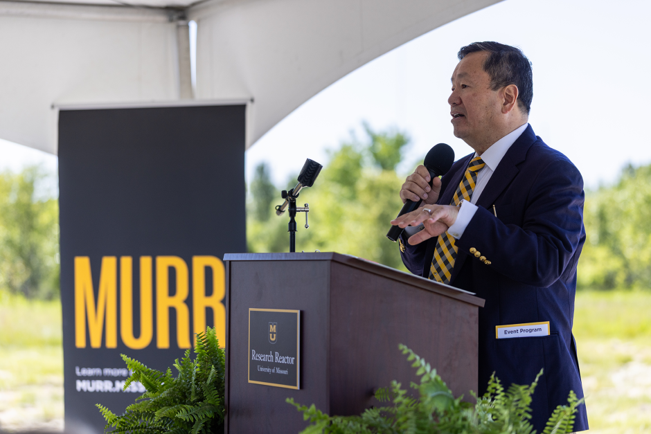 University of Missouri President Mun Choi at podium