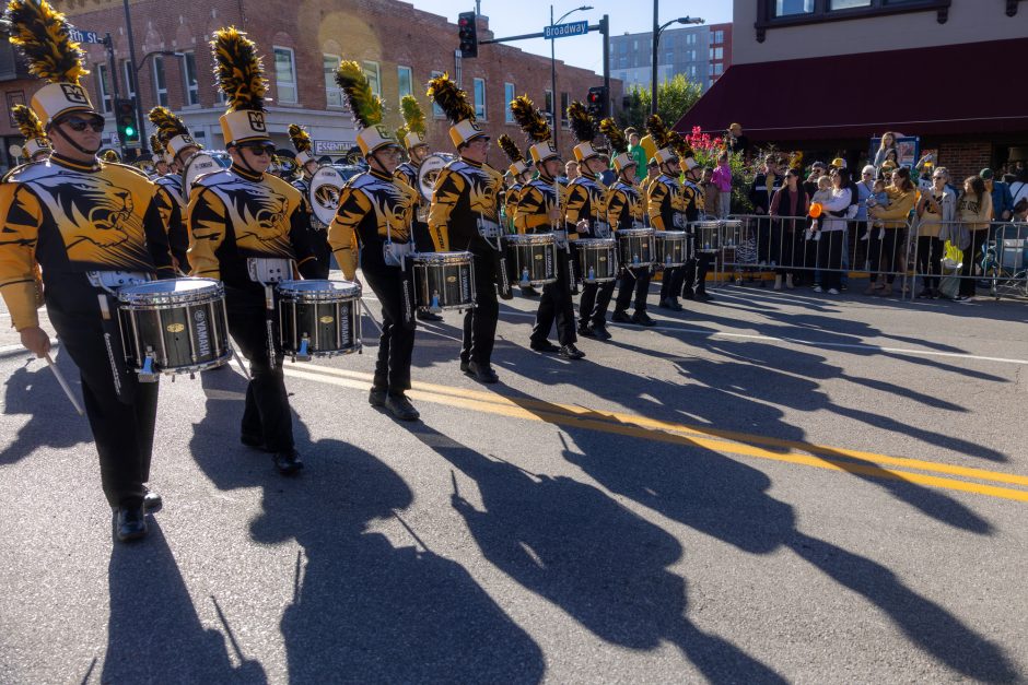 Marching Mizzou drumline in parade