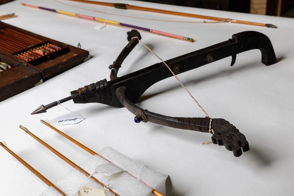 A crossbow and other artifacts from the Grayson Archery Collection